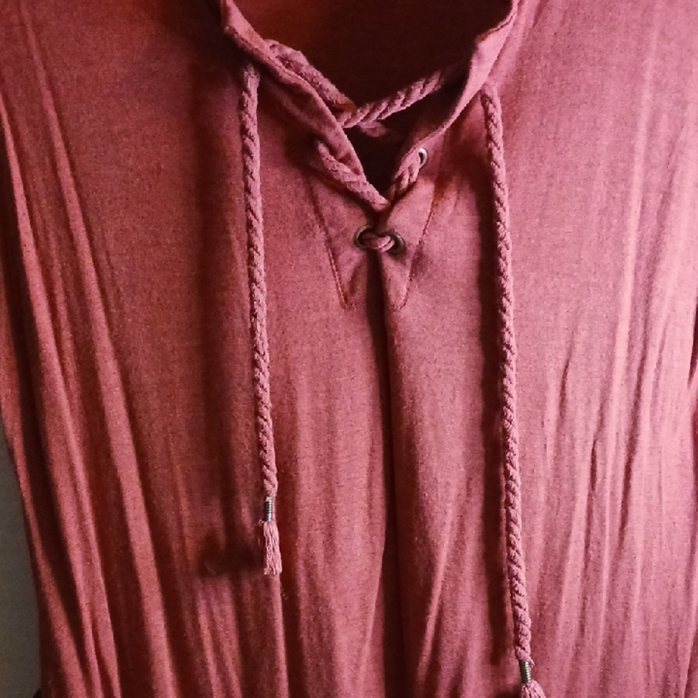 Democracy Women's Red Blouse with Lace-Up Neckline - Picture 4 of 7